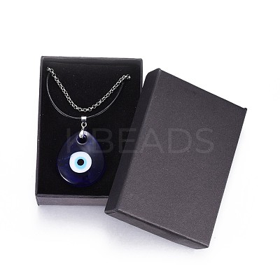 Teardrop Lampwork Evil Eye Pendants Necklaces NJEW-JN02322-1