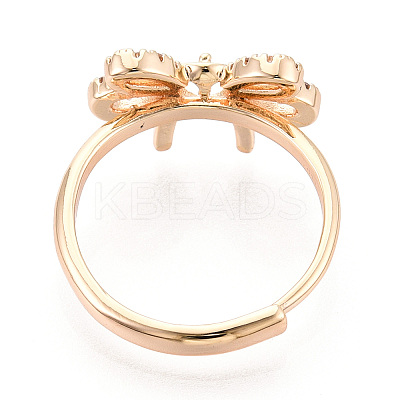 Bowknot Shape Brass Micro Pave Clear Cubic Zirconia Adjustable Ring Settings KK-T076-48G-1