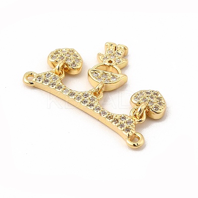 Rack Plating Brass Micro Pave Clear Cubic Zirconia Heart Connector Charms KK-G456-01G-03-1