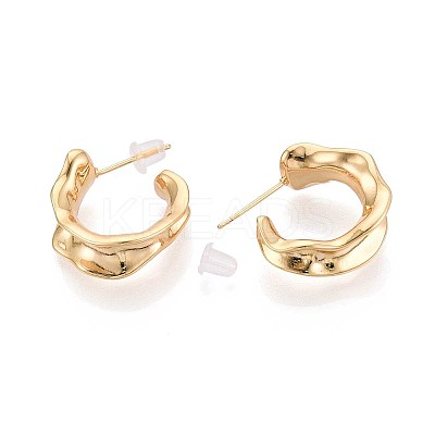 Wavy C-Shaped Brass Stud Earrings EJEW-T047-89G-1