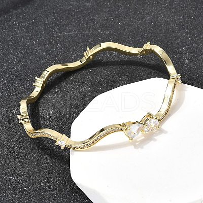 Brass Micro Pave Clear Cubic Zirconia Cuff Bangles for Women BJEW-H639-02G-1