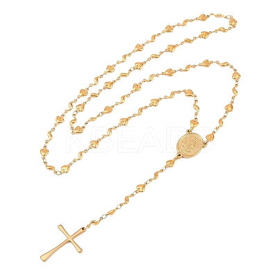 201 Stainless Steel Rosary Bead Necklaces NJEW-B143-06G-1