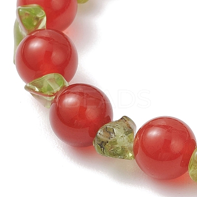 Natural Peridot Chip & Natural Carnelian Round Beaded Stretch Bracelets for Women BJEW-JB13279-02-1