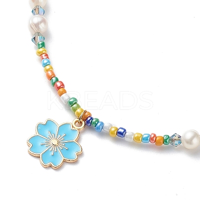 Alloy Enamel Sakura Pendant Necklace NJEW-JN04052-1