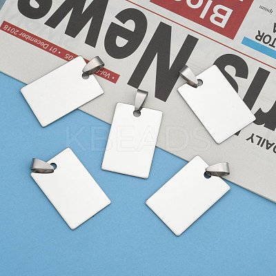 Non-Tarnish 201 Stainless Steel Rectangle Mirror Polished Finish Stamping Blank Tag Pendants STAS-S030-01-1