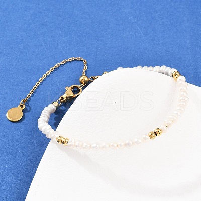 Brass & Natural Pearl Round Beaded Bracelets for Women BJEW-D366-02G-1