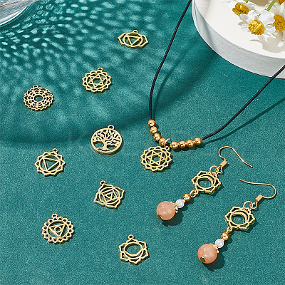 32Pcs 8 Styles Brass Pendants KK-PH0005-77-1