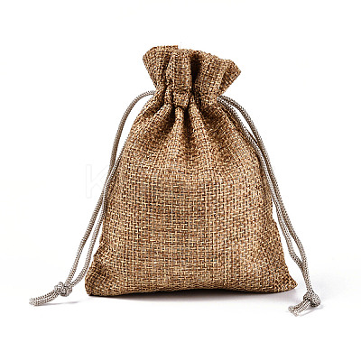 Polyester Imitation Burlap Packing Pouches Drawstring Bags ABAG-R005-9x12-15-1
