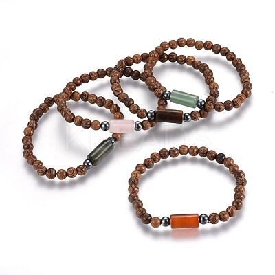 Wood Beads Stretch Bracelets BJEW-JB03972-M-1