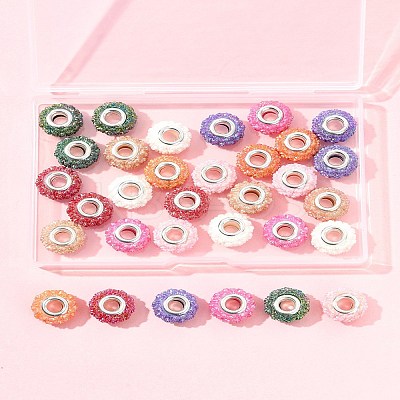 32Pcs 8 Colors AB Color Resin Rose Flower European Beads RESI-FS0002-04-1