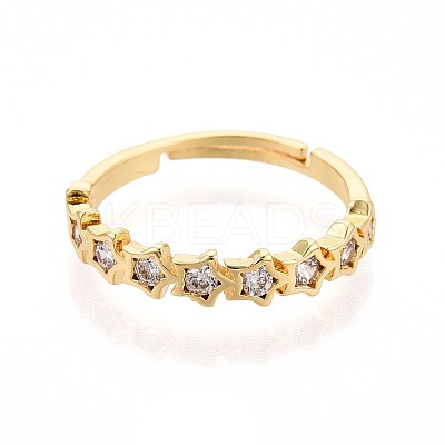 Brass Micro Pave Cubic Zirconia Cuff Rings for Women KK-T071-82G-1