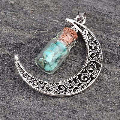 Column Glass Bottle with Natural & Synthetic Mixed Stone Inside Pendants PALLOY-JF00170-1