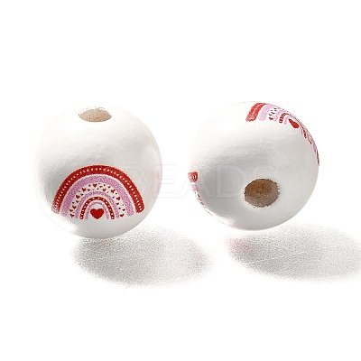 Valentine's Day Element Printed Wood Beads WOOD-R002-01-13-1