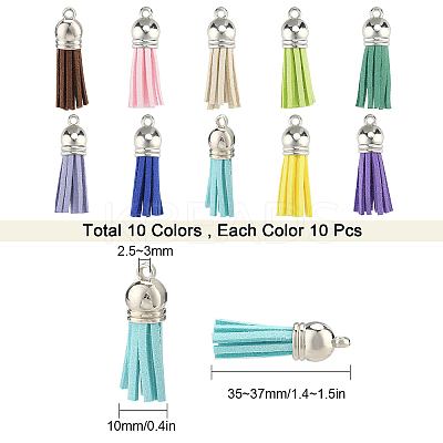 100Pcs 10 Colors Faux Suede Tassel Pendant Decorations FIND-SC0002-28-1