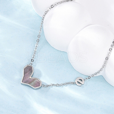304 Stainless Steel Pave Natural Colorful Shell Heart Pendant Necklaces for Women NJEW-U032-09P-02-1