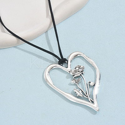 Birth Flower Heart Zinc Alloy Pendant Black Faux Suede Cord Necklaces for Women FS-WGA5BEC-08-1
