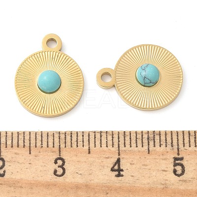 Synthetic Turquoisel Flat Round Charms STAS-Q345-33G-1