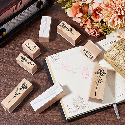 Flower Wooden Rubber Stamps Sets DIY-WH20013-69A-1