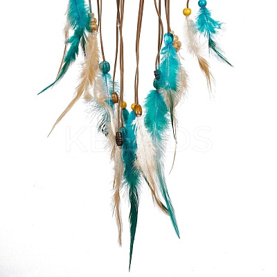 Handmade Leather Woven Net/Web with Feather Wall Hanging Decoration HJEW-G015-08A-1