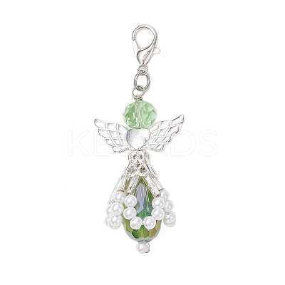 Angel Glass & ABS Plastic Imitation Pearl Pendant Decorations HJEW-JM03521-02-1