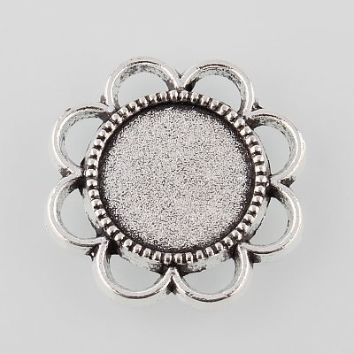 Tibetan Style Antique Silver Alloy Flower Tray Cabochon Settings TIBE-M021-05AS-1