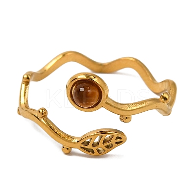 Natural Tiger Eye Finger Rings RJEW-Q822-36G-01-1