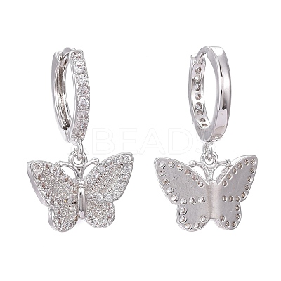 Brass Micro Pave Clear Cubic Zirconia Huggie Hoop Earrings EJEW-K083-24P-1