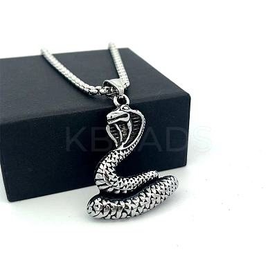 Vintage Viking Style 304 Stainless Steel Snake Pendant Necklaces for Men XF8580-1