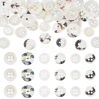 45Pcs 3 Styles 4-Holes Shell Buttons BUTT-TA0001-28-1