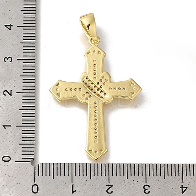 Cross Rack Plating Brass Micro Pave Clear Cubic Zirconia Pendant KK-U019-17G-01-1