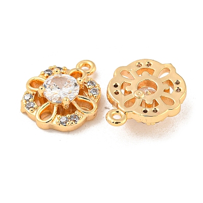 Brass Micro Pave Clear Cubic Zirconia Charms KK-Z057-04G-1