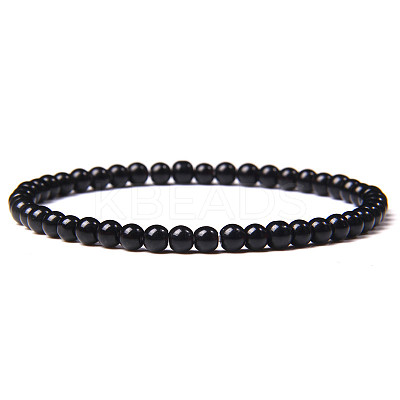 4mm Round Natural Obsidian Beads Bracelet for Men X-KG3069-18-1