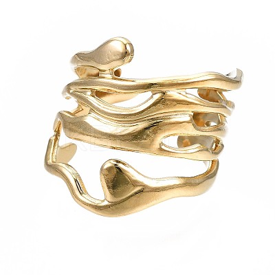 304 Stainless Steel Wave Open Cuff Ring X-RJEW-T023-31G-1