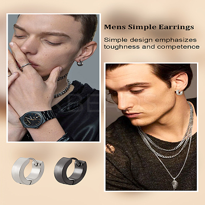 12Pcs 2 Colors 304 Stainless Steel Hoop Earrings EJEW-LP0001-38-1