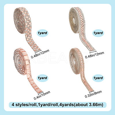 4 Rolls 4 Styes Glass Self Adhesive Hotfix Rhinestone Ribbon Trimming DIY-DR0001-95A-1