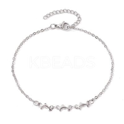 Tarnish Resistant 304 Stainless Steel Dolphin Link Anklets with Cable Chains AJEW-AN00569-1