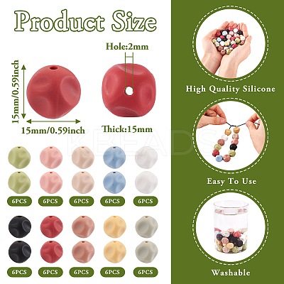 60Pcs 10 Colors Cube Food Grade Eco-Friendly Silicone Focal Beads SIL-TA0001-54A-1