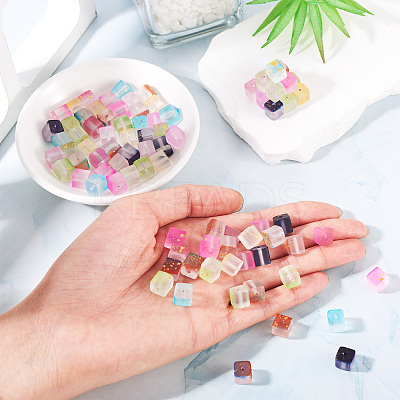 100Pcs 10 Colors Frosted Glass Beads with Golden Glitter Powder DGLA-TA0001-33-1