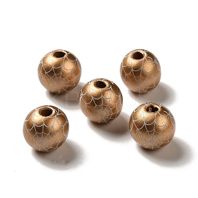 Halloween Printed Spider Webs Colored Wood European Beads WOOD-K007-04D-1
