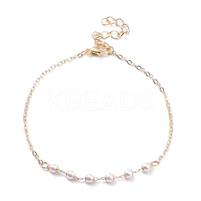4Pcs 4 Style Boho Alloy Chain Anklets Set with Resin Pearl Beaded and Flat Round Charm SJEW-D009-03KCG-1