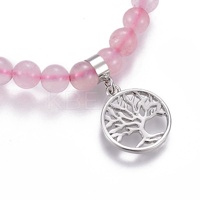 Natural Rose Quartz Charm Bracelets BJEW-I275-B01-1