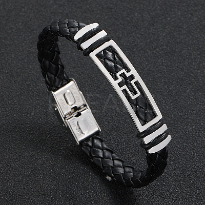 Hollow Corss Link Bracelet with Leather Cords LS-PW-WG26645-01-1
