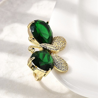 Brass Micro Pave Cubic Zirconia & Glass Finger Rings for Women RJEW-L130-001G-1