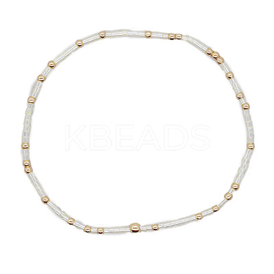 Minimalist Glass Seed Beads & Brass Beads Stretch Bracelets for Women BC0195-18-1