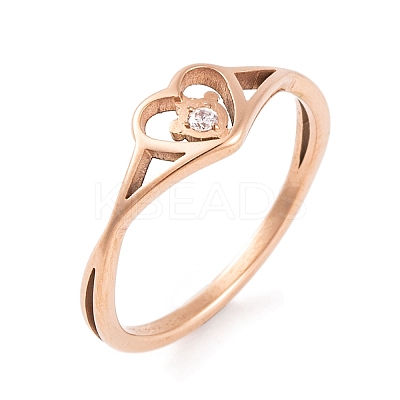 PVD Vacuum Plating Heart 304 Stainless Steel Finger Ring for Women RJEW-C086-15-RG-1