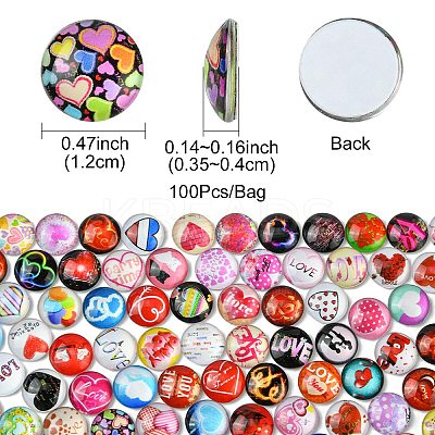 Valentine's Day Theme Flatback Glass Cabochons GGLA-N005-12mm-02-1