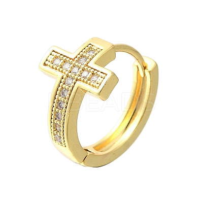 Brass Clear Cubic Zirconia Hoop Earrings EJEW-M047-03G-1