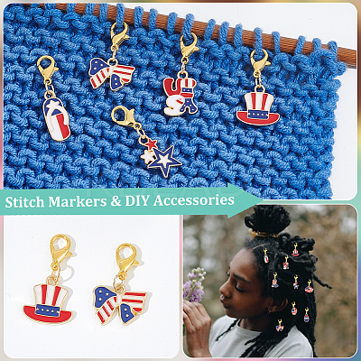 American Flag Style Pendant Stitch Markers HJEW-AB00344-1