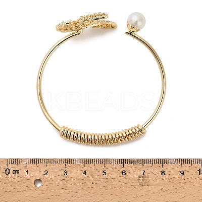 Butterfly Brass Micro Pave Clear Cubic Zirconia Cuff Bangles for Women BJEW-B145-06G-1
