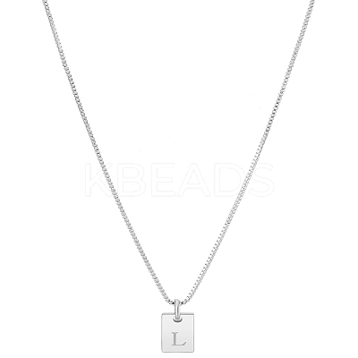 1Pc Stainless Steel Letter Rectangle Pendant Necklaces NJEW-LP0001-34L-P-1